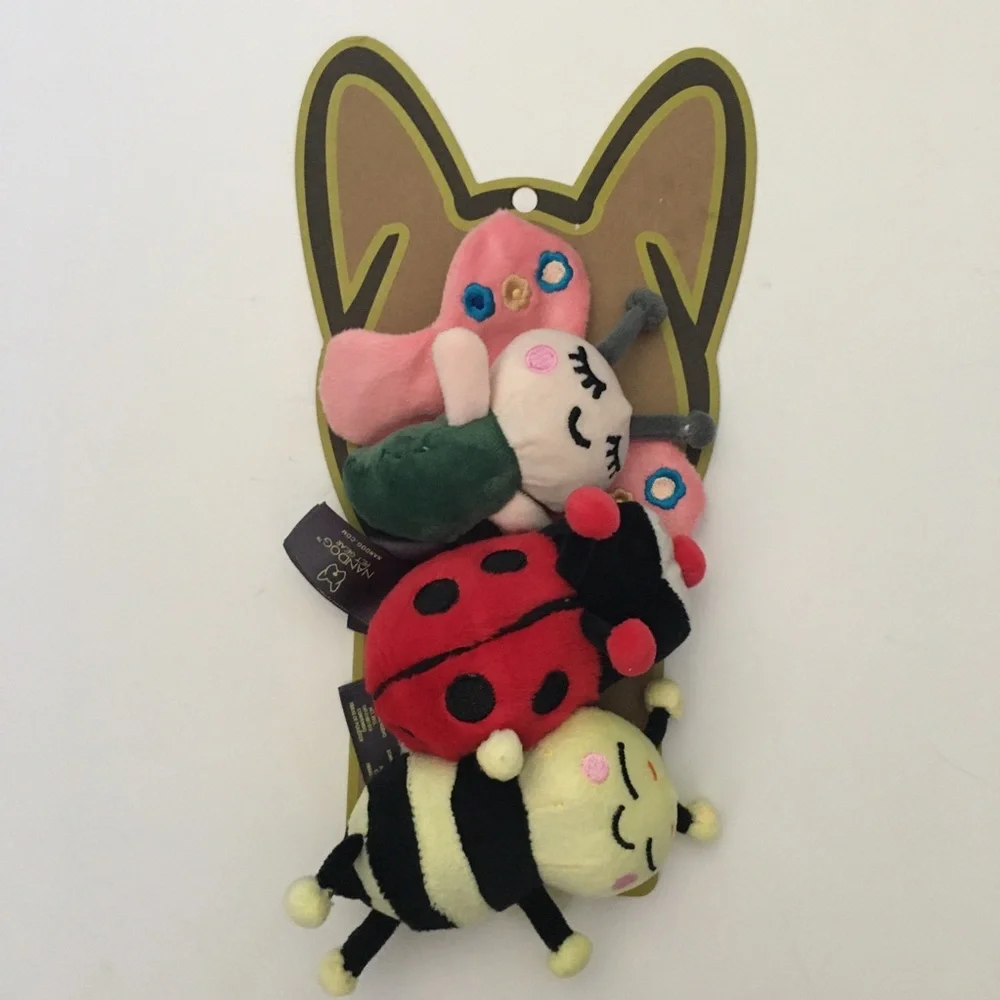 NEW Dog Toys Small Plush 3pk Squeaker & Crinkle Butterfly, Bee, Ladybug | NANDOG
